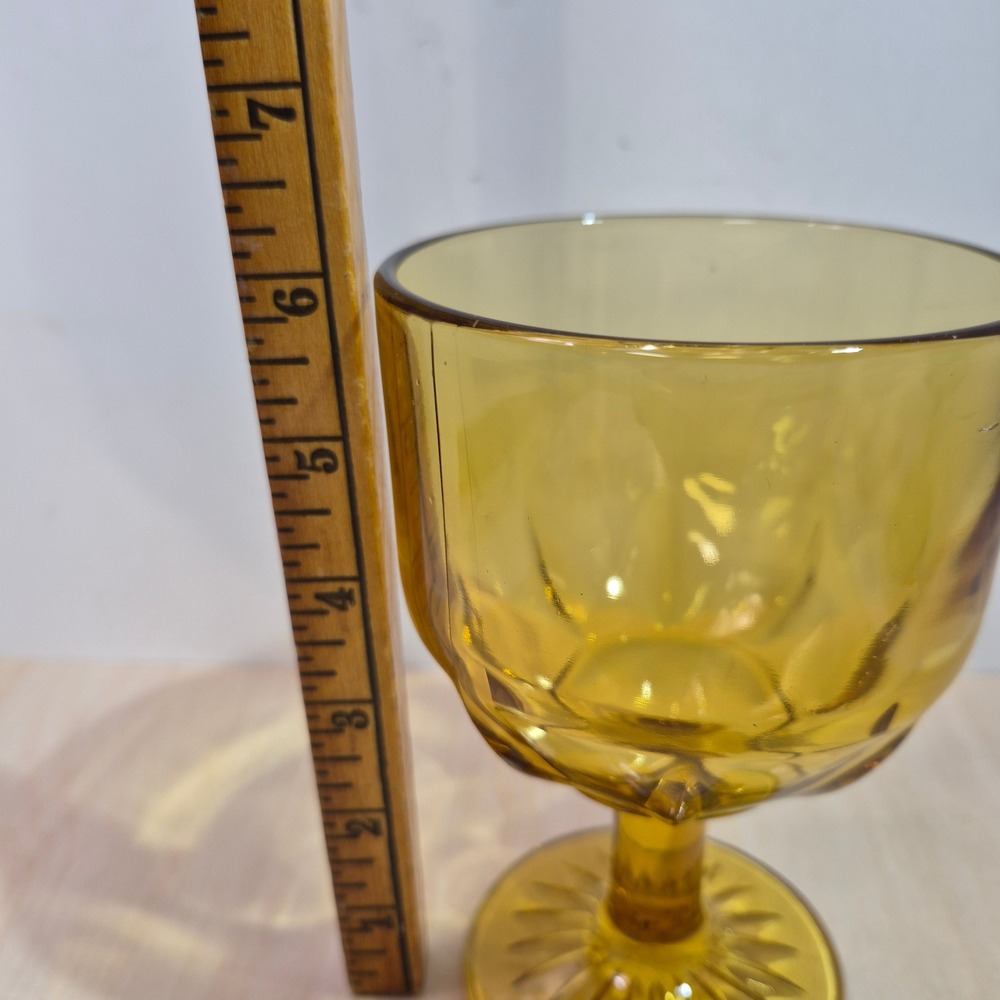 Amber Glass Goblet Wine Glass Footed Stemware Embossed Detail - Picture 5 of 5